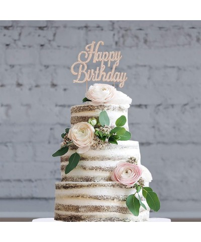 Happy Birthday Cake Topper - Premium Rose Gold Metal - Happy Birthday Party Sparkly Rhinestone Decoration Makes a Great Cente...