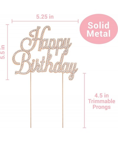 Happy Birthday Cake Topper - Premium Rose Gold Metal - Happy Birthday Party Sparkly Rhinestone Decoration Makes a Great Cente...