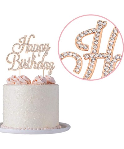 Happy Birthday Cake Topper - Premium Rose Gold Metal - Happy Birthday Party Sparkly Rhinestone Decoration Makes a Great Cente...