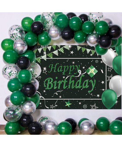 Green Black Birthday Party Decorations Birthday Decorations for Men Women Glittery Happy Birthday Backdrop Banner Balloon Gar...