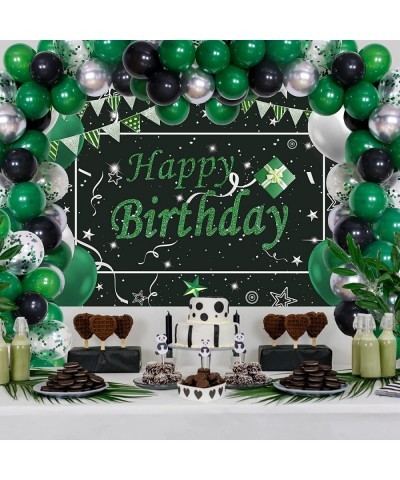 Green Black Birthday Party Decorations Birthday Decorations for Men Women Glittery Happy Birthday Backdrop Banner Balloon Gar...