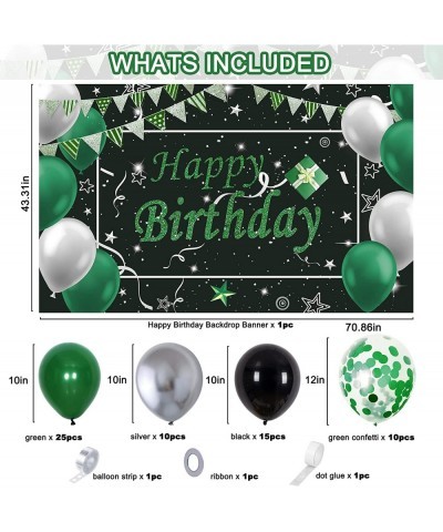 Green Black Birthday Party Decorations Birthday Decorations for Men Women Glittery Happy Birthday Backdrop Banner Balloon Gar...