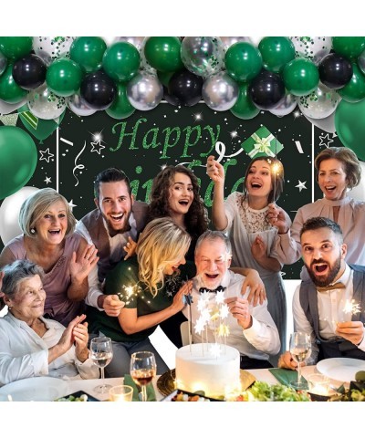 Green Black Birthday Party Decorations Birthday Decorations for Men Women Glittery Happy Birthday Backdrop Banner Balloon Gar...