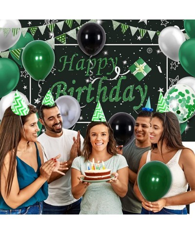 Green Black Birthday Party Decorations Birthday Decorations for Men Women Glittery Happy Birthday Backdrop Banner Balloon Gar...