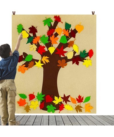 Fall Tree of Thanks Craft Kit Felt Fall Tree Board with 52 pcs Detachable Autumn Leaf Ornaments Autumn Bulletin Board for Kid...