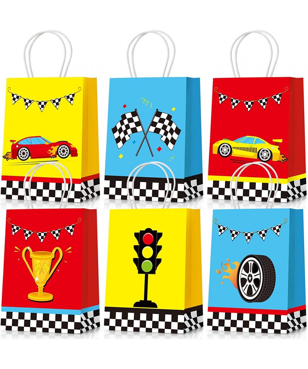 24 Pieces Race Car Party Bags Race Car Party Supplies Goodie Gift Bags Treat Bags with Handles for Checkered Flag Birthday Ra...