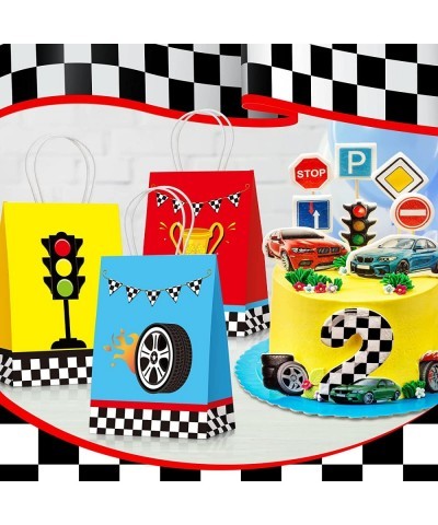 24 Pieces Race Car Party Bags Race Car Party Supplies Goodie Gift Bags Treat Bags with Handles for Checkered Flag Birthday Ra...