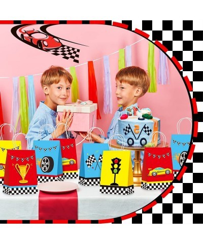 24 Pieces Race Car Party Bags Race Car Party Supplies Goodie Gift Bags Treat Bags with Handles for Checkered Flag Birthday Ra...