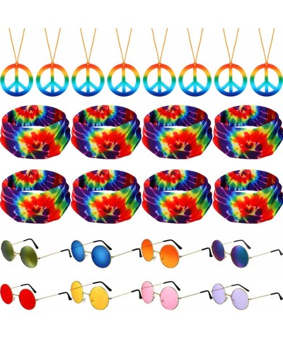 24 Pieces Hippie Costume Set Hippie Costume Accessories Peace Sign Necklaces Hippie Sunglasses Tie Dye Headband 60s Hippie Ac...