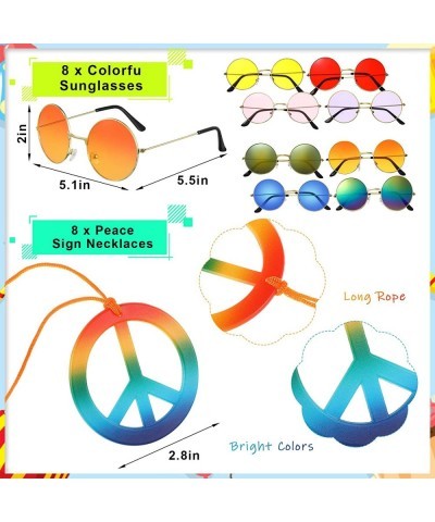 24 Pieces Hippie Costume Set Hippie Costume Accessories Peace Sign Necklaces Hippie Sunglasses Tie Dye Headband 60s Hippie Ac...