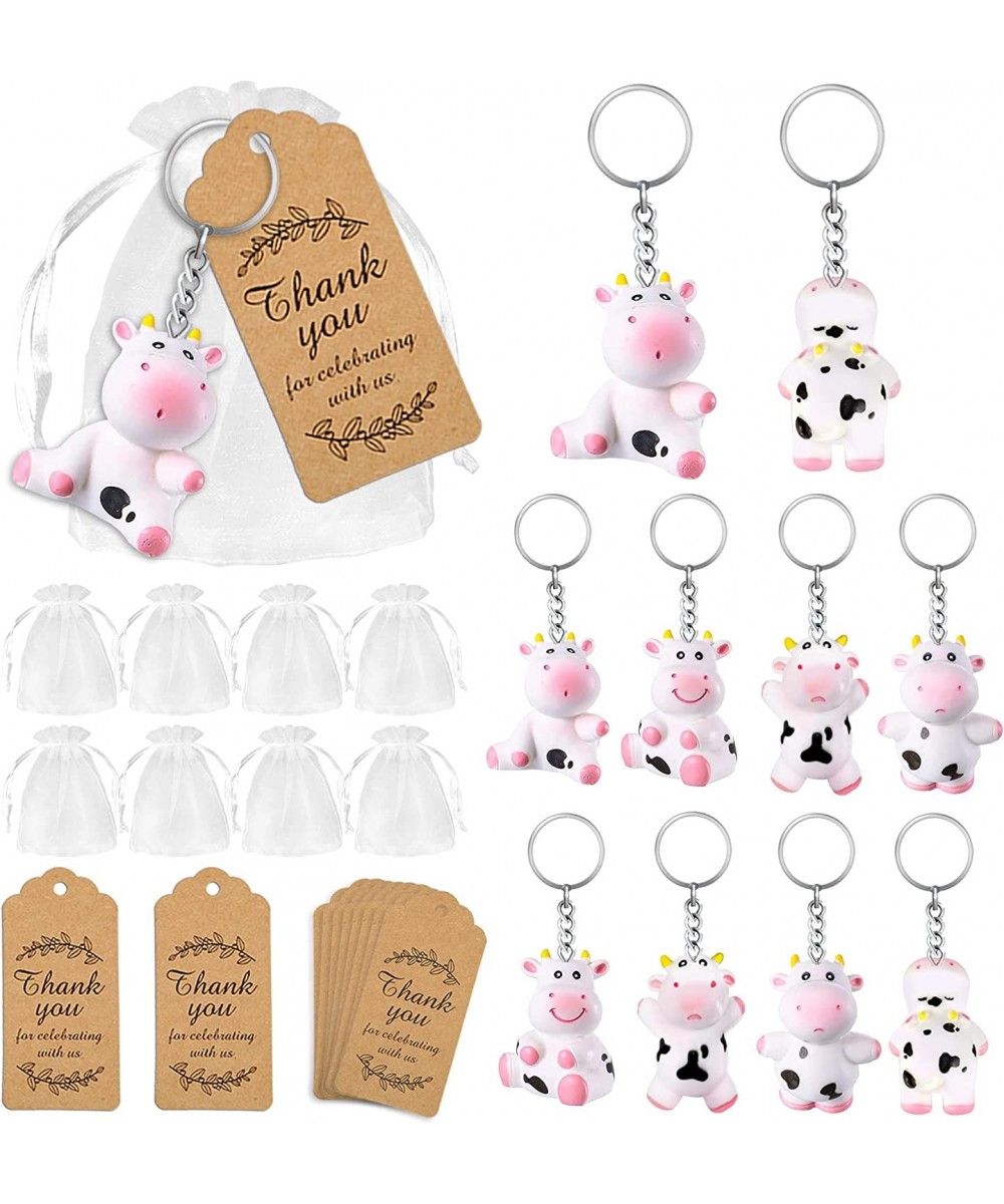 10 PCS Cow Party Favors with Cute Cow Key Chains Thank You Tags White Organza Bags for Farm Party Cow Themed Party Birthday P...