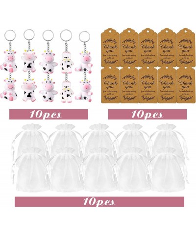 10 PCS Cow Party Favors with Cute Cow Key Chains Thank You Tags White Organza Bags for Farm Party Cow Themed Party Birthday P...