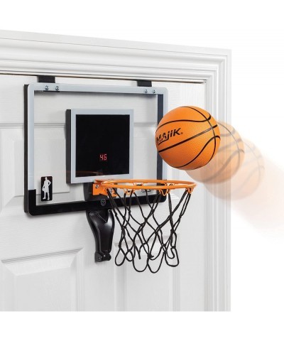 Buzzer Beater Over The Door Hanging Mini Basketball Hoop for Indoor Play - Automatic LED Scoring Pro-Style Backboard Breakawa...