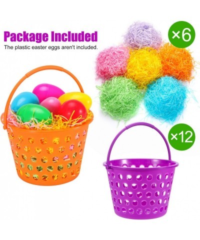 12 Pack Easter Baskets for Kids 8.6" Plastic Easter Bags with Handles Easter Bucket Bags Filled with Grass Perfect Theme Part...