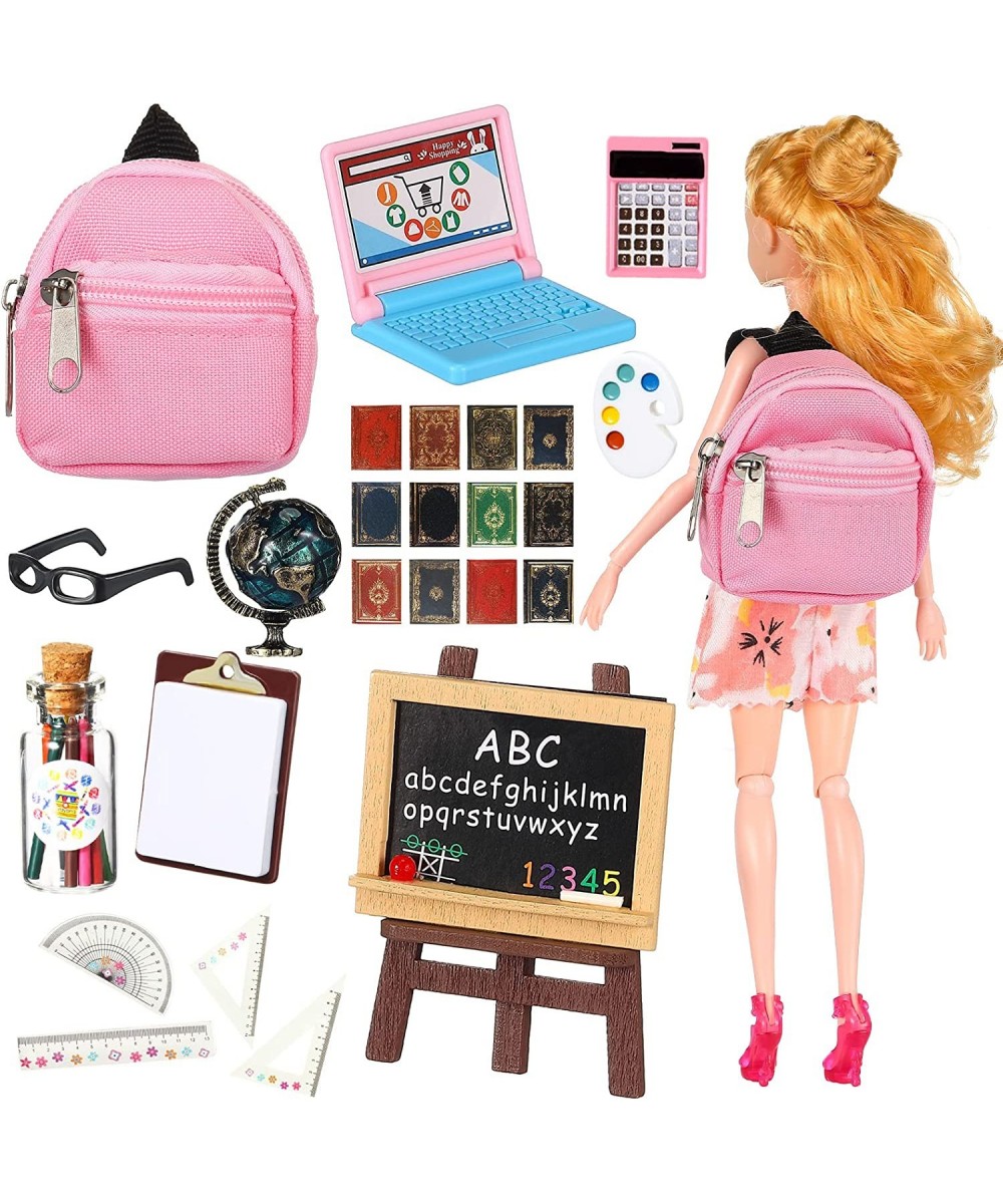 23 Pieces Doll School Supplies Mini School Supplies for Dolls Kit Including Mini Zipper Doll Backpack Blackboard Glasses Mini...