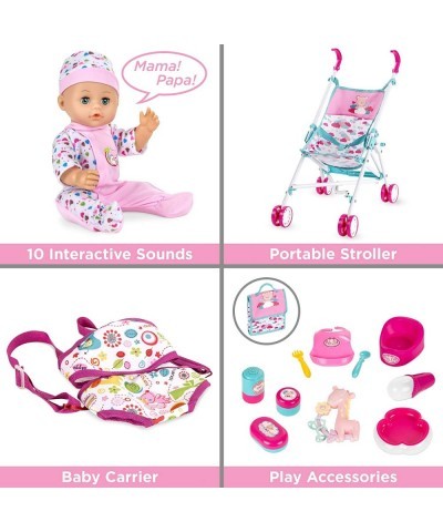 Kids 15-Piece 13.5in Newborn Baby Doll Nursery Role Play Playset w/ Stroller Travel Cot Play Mat Travel Bag Carrier Seat Acce...