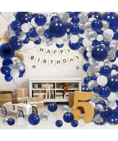 145pcs Navy Blue Silver Balloons Garland Kit Royal Blue Silver White Confetti Balloon Arch for 2022Graduation Party Wedding B...