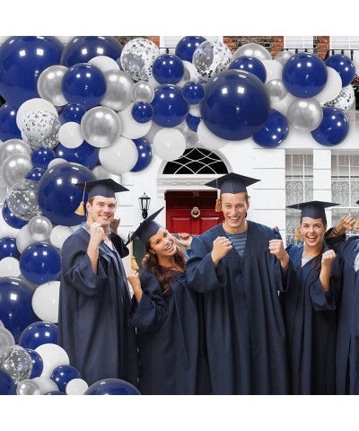 145pcs Navy Blue Silver Balloons Garland Kit Royal Blue Silver White Confetti Balloon Arch for 2022Graduation Party Wedding B...