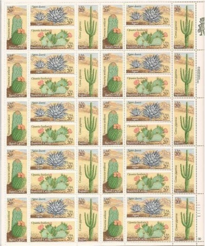 Desert Cactus Plants Sheet of 40 x 20 Cent Stamps Scott 1942-45 $50.59 Collectibles Display & Storage