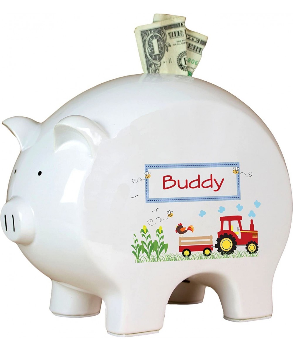 Personalized Red Tractor Piggy Bank $84.97 Kids' Money Banks