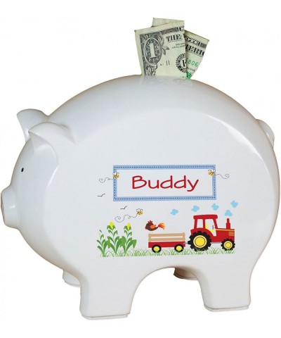 Personalized Red Tractor Piggy Bank $84.97 Kids' Money Banks