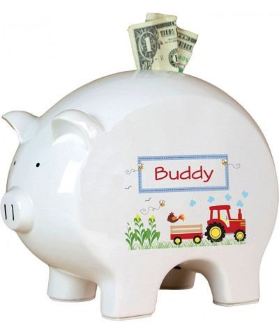 Personalized Red Tractor Piggy Bank $84.97 Kids' Money Banks