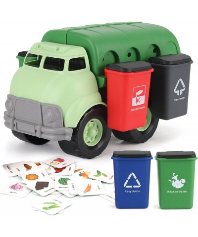 Big Plastic Garbage Truck Toy Waste Management Recycling Vehicle with 4 Trash Cans and Garbage Sorting Cards for Kids $47.15 ...