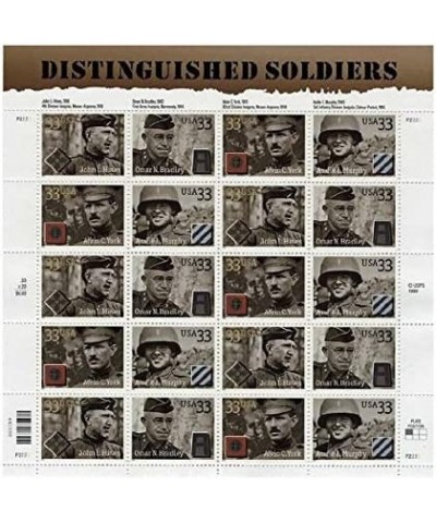 Distinguished Soldiers Collectible Stamp Sheet of Twenty 33 Cent Stamps Scott 3393-96 $23.63 Collectible Postage Stamps