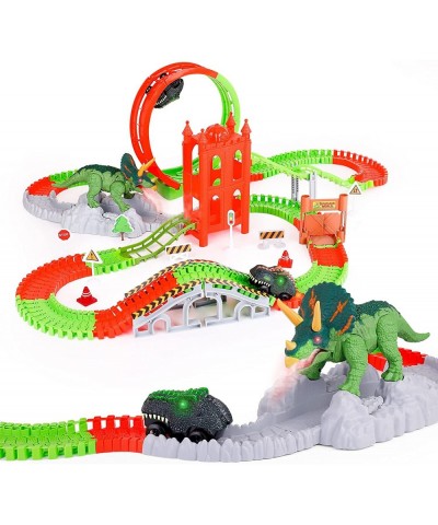 Dinosaur Toys Race Track 221PCS Flexible Train Track Playset with 2 Dinosaur Cars 1 Bridge & 360 Degree Ferris wheel Create A...