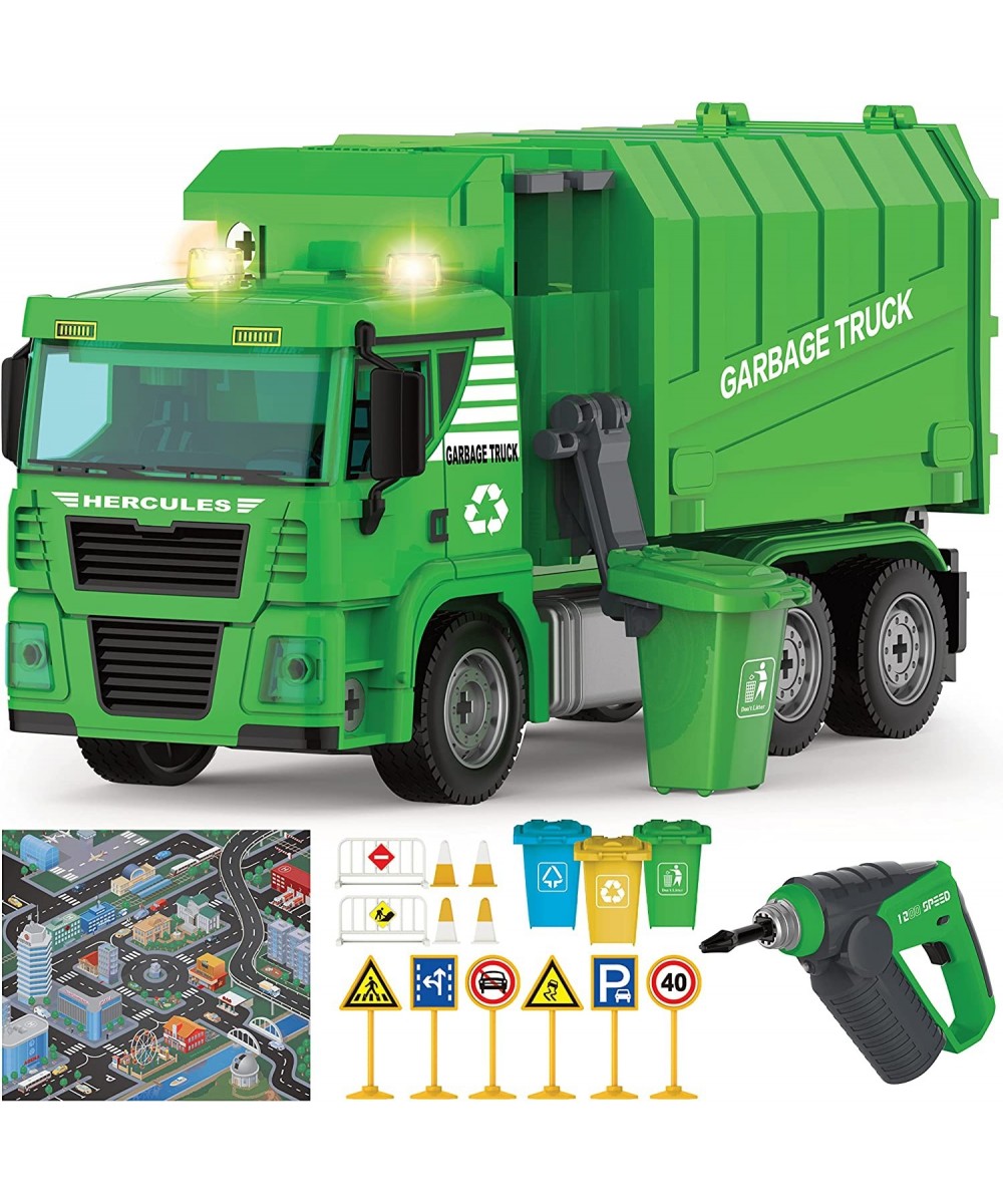 Garbage Truck Toy - 116 Pcs Friction Power Take Apart Toy STEM Toys w/ Drill Push & Go Lights & Sounds Sanitation Trash Truck...