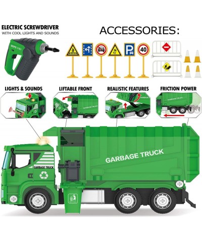 Garbage Truck Toy - 116 Pcs Friction Power Take Apart Toy STEM Toys w/ Drill Push & Go Lights & Sounds Sanitation Trash Truck...