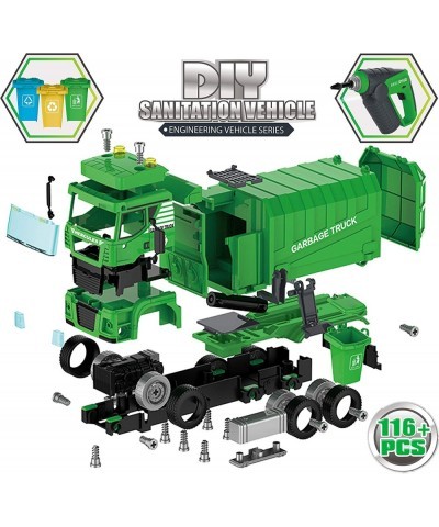 Garbage Truck Toy - 116 Pcs Friction Power Take Apart Toy STEM Toys w/ Drill Push & Go Lights & Sounds Sanitation Trash Truck...