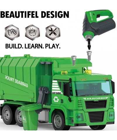 Garbage Truck Toy - 116 Pcs Friction Power Take Apart Toy STEM Toys w/ Drill Push & Go Lights & Sounds Sanitation Trash Truck...