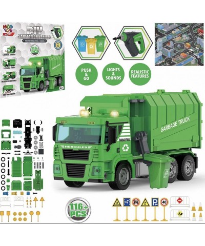 Garbage Truck Toy - 116 Pcs Friction Power Take Apart Toy STEM Toys w/ Drill Push & Go Lights & Sounds Sanitation Trash Truck...