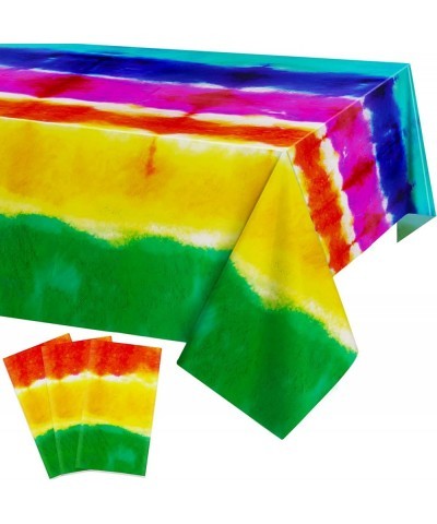 3 Packs Tie Dye Tablecloths Tie Dye Table Covers Rainbow Table Cover Disposable Plastic Tablecloth Rectangular Colorful Table...