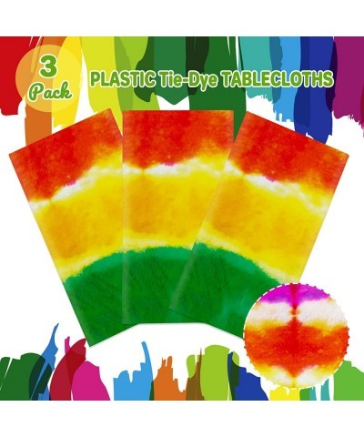 3 Packs Tie Dye Tablecloths Tie Dye Table Covers Rainbow Table Cover Disposable Plastic Tablecloth Rectangular Colorful Table...