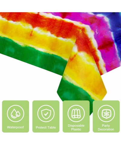 3 Packs Tie Dye Tablecloths Tie Dye Table Covers Rainbow Table Cover Disposable Plastic Tablecloth Rectangular Colorful Table...