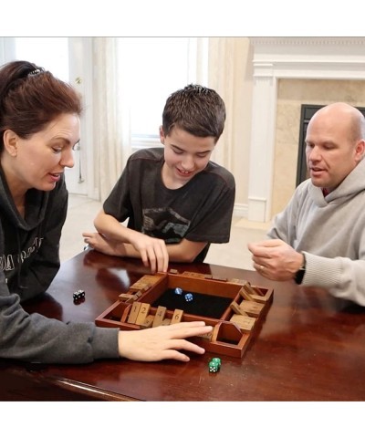 4 Player Shut The Box Dice Board Game with Lid - Natural Wood - Large Coffee Table Size - 14 Inches for Family and Adult Game...