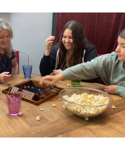 4 Player Shut The Box Dice Board Game with Lid - Natural Wood - Large Coffee Table Size - 14 Inches for Family and Adult Game...