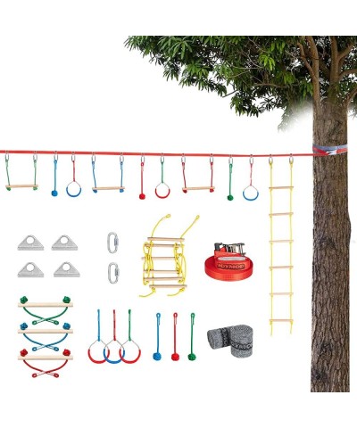 Upgraded 59ft Ninja Warrior Obstacle Course for Kids Ninja Slackline with 10 Accessories Climbing Ladder Gymnastics Rings Mon...