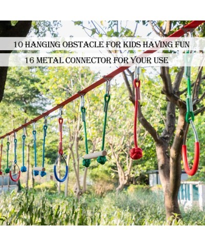 Upgraded 59ft Ninja Warrior Obstacle Course for Kids Ninja Slackline with 10 Accessories Climbing Ladder Gymnastics Rings Mon...