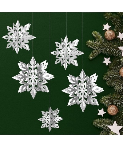 3D Christmas Ornaments Hanging Snowflake Decorations-12pcs Silver Snowflakes Garland with String Glitter Xmas Trees Decor for...