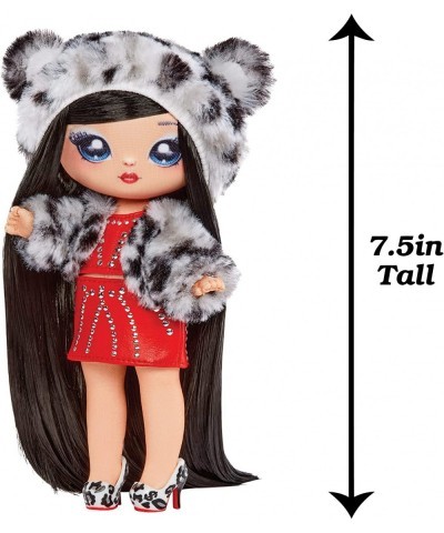 Cozy Series Leona White 7.5" Fashion Doll Snow Leopard-Inspired with Black Hair 3-Piece Outfit and Fuzzy Clip-on Purse Poseab...