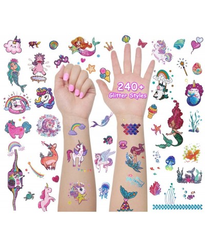 Glitter Mermaid & Unicorn Temporary Tattoos for Kids 24 Sheets Girls Waterproof Fake Tattoos Stickers Kit 240+Pcs Ideal for S...