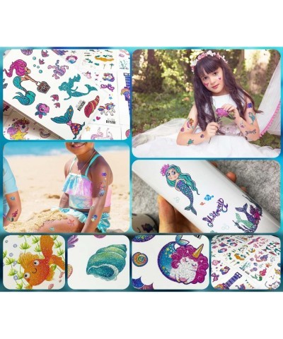 Glitter Mermaid & Unicorn Temporary Tattoos for Kids 24 Sheets Girls Waterproof Fake Tattoos Stickers Kit 240+Pcs Ideal for S...