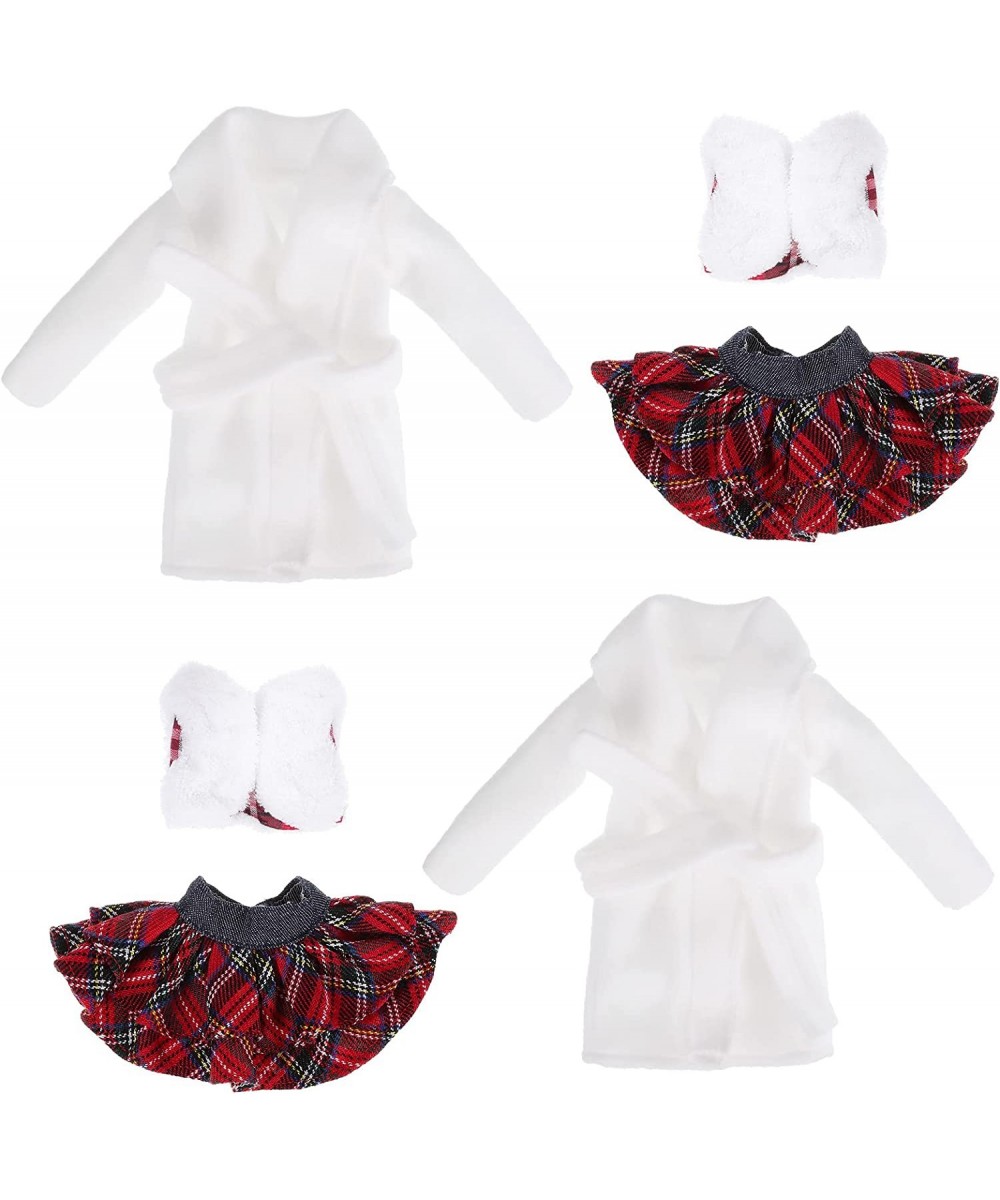 6 Pieces Elf Doll Christmas Clothes Elf Santa Couture Cloth Accessories Include Fluffy Vest with Plaid Skirt White Pajamas fo...