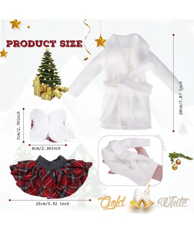 6 Pieces Elf Doll Christmas Clothes Elf Santa Couture Cloth Accessories Include Fluffy Vest with Plaid Skirt White Pajamas fo...