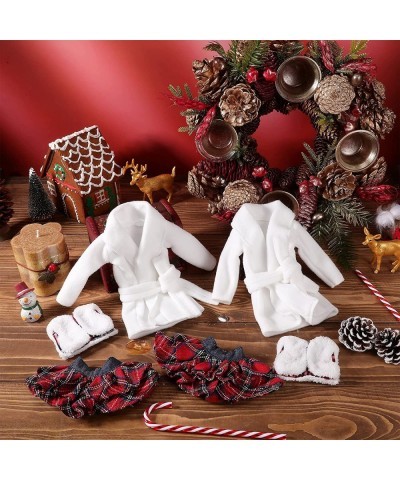 6 Pieces Elf Doll Christmas Clothes Elf Santa Couture Cloth Accessories Include Fluffy Vest with Plaid Skirt White Pajamas fo...