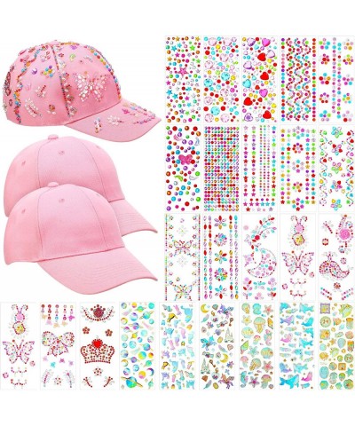 3 Pcs Decorate Your Own Baseball Cap with 24 Sheets Adhesive Gems Stickers Pink Baseball Cap Paint by Stickers Arts and Craft...