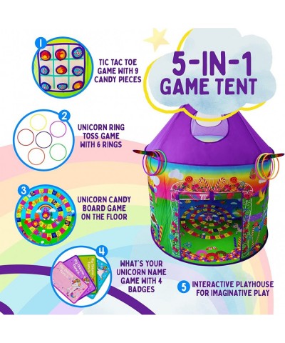 Unicorn Toys Kids Play Tent for Girls with Unicorn Ring Toss Candy Board Game & Tic Tac Toe - Indoor & Outdoor Pop up Playhou...